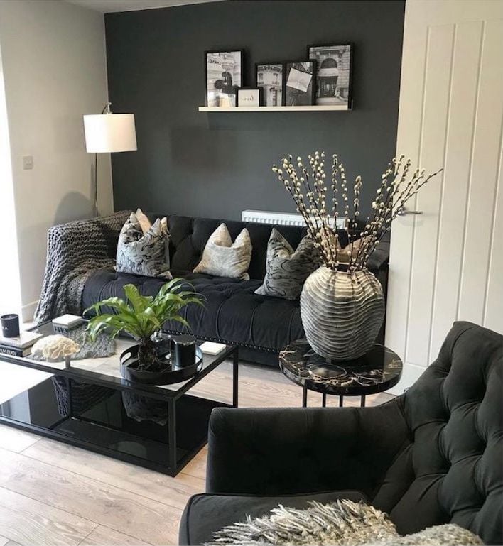 Living Room Decorating Ideas Black Leather Sofa | Shelly Lighting