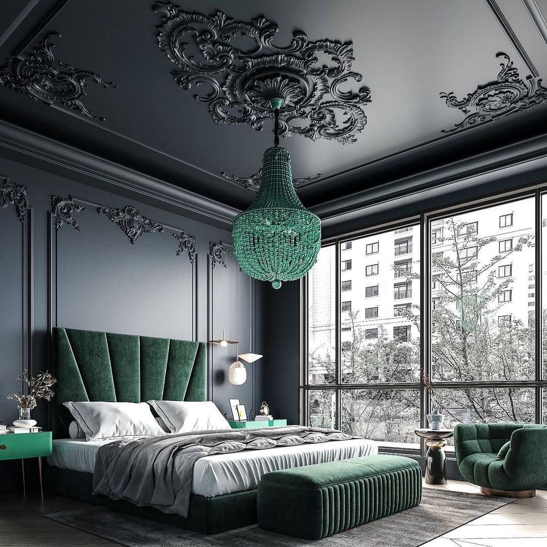 Dark green and black shop bedroom