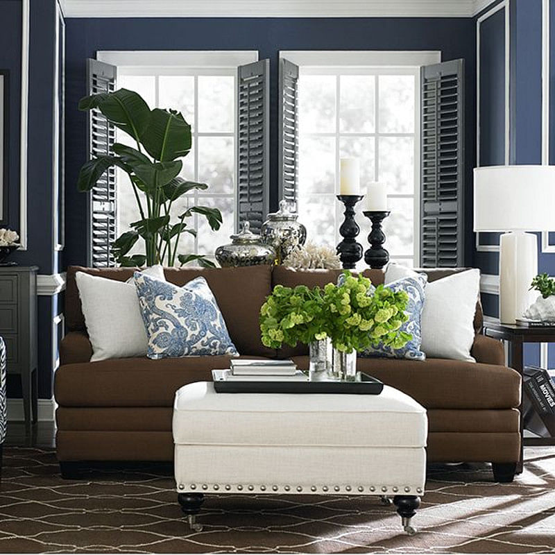 Navy grey brown living outlet room