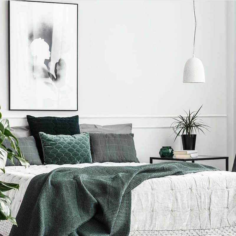 Mint green store and gray bedroom